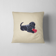 Black Labrador Pillow - Labrador Puppy with Heart
