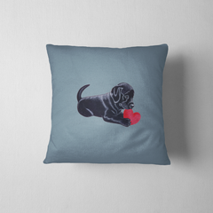 Black Labrador Pillow - Labrador Puppy with Heart