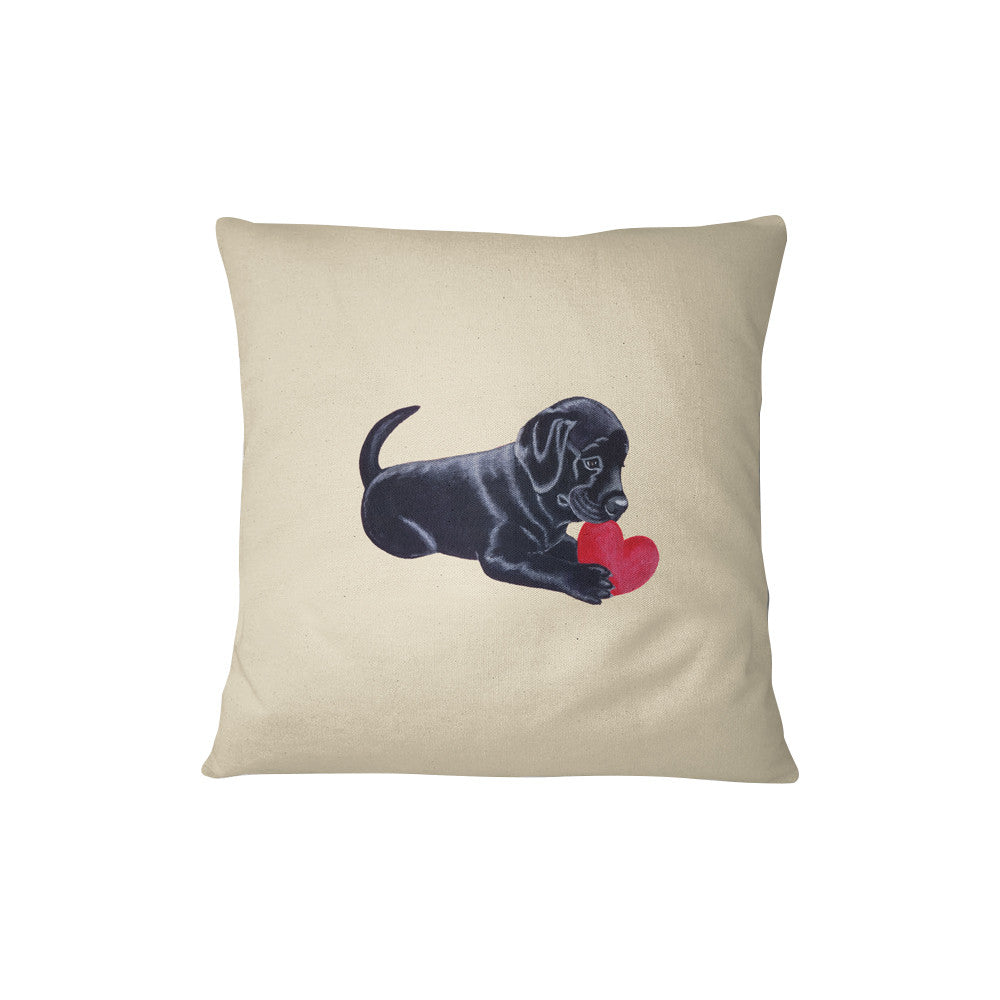 Black Labrador Pillow - Labrador Puppy with Heart