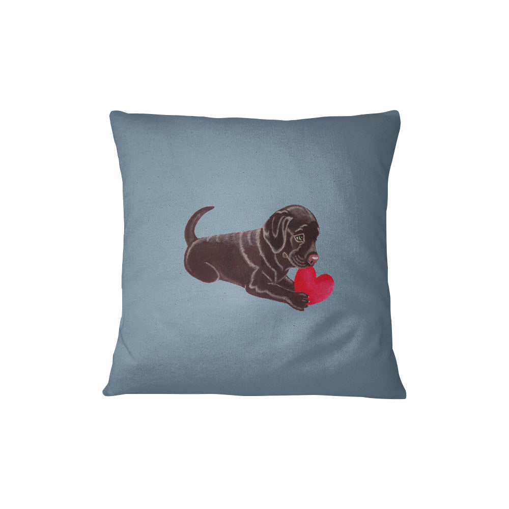 Chocolate Labrador Pillow - Labrador Puppy with Heart