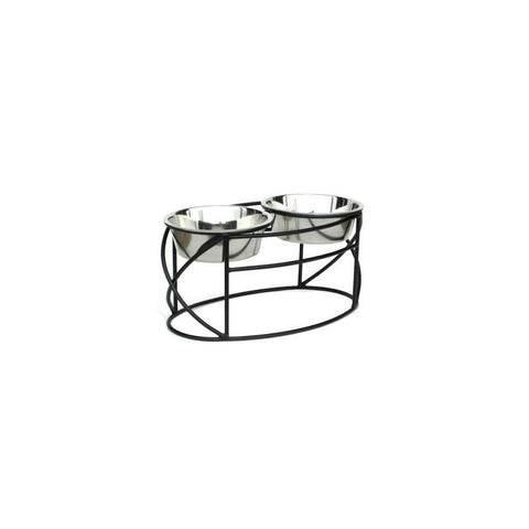 Oval Cross Double Raised Feeder - Medium