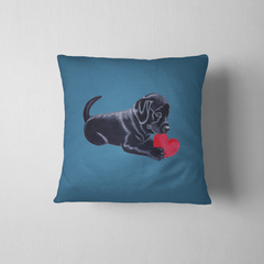Black Labrador Pillow - Labrador Puppy with Heart