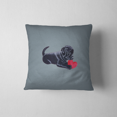 Black Labrador Pillow - Labrador Puppy with Heart