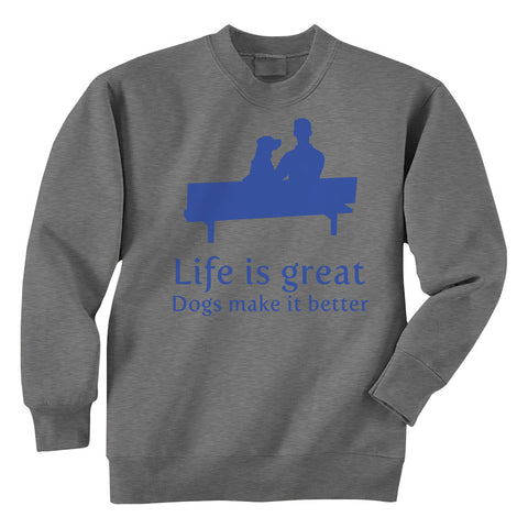 Life is Great Crew Sweatshirt - Royal Blue print on Heather Grey