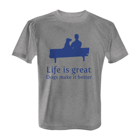 Life is Great, Dogs Make it Better - Tee with Blue Print