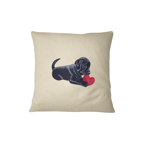 Black Labrador Pillow - Labrador Puppy with Heart