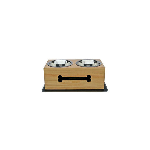 Wooden Bone Elevated Dog Bowls - Medium